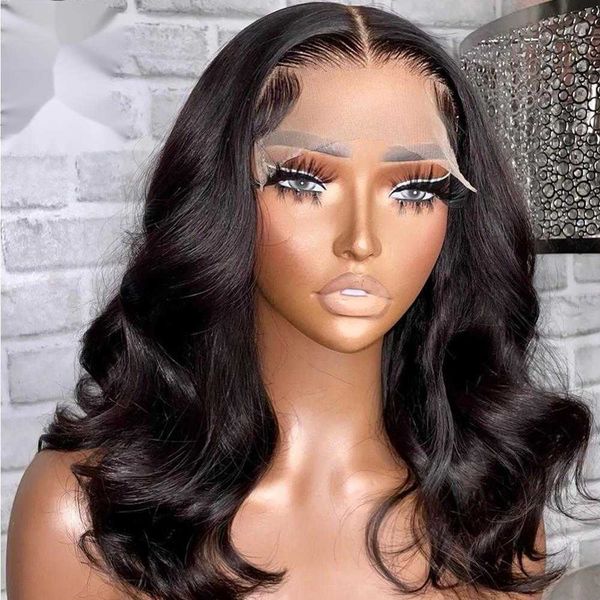 Body Wave Lace Front Wigs Curto Bob Perucas Sintético Lace Frontal Perucas Water Wave Natural Hairline Wigs para Mulheres Resistente ao Calor 230524