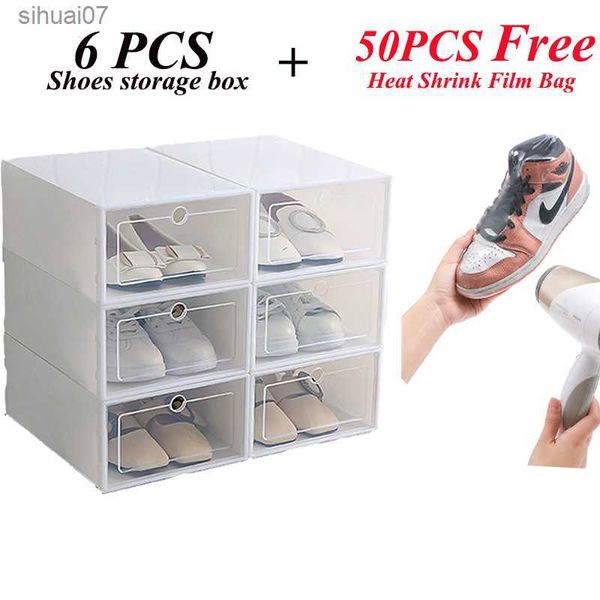 6PCS Schuhe Lagerung Box Stapeln Turnschuhe Organizer Tank Verdickt Staub-proof Schrank Schuhe Schublade Fall Kunststoff Schuhe Halter bin L230705