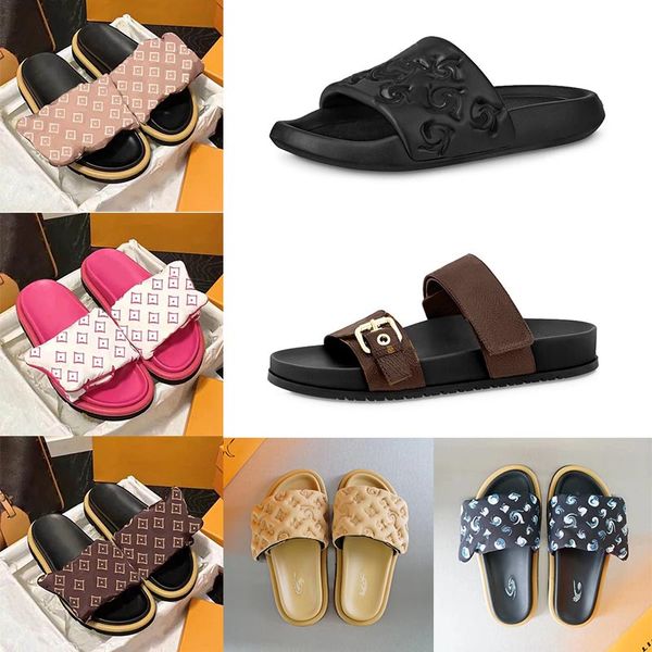 Italien Pantoffel Frau Mann Designer Marke Slides schwarz rosa Flache Sandalen Pool Kissen Mules Sunset Gepolsterter Vorderriemen Mule Plattform Schlafzimmer Trainer Slide Hausschuhe