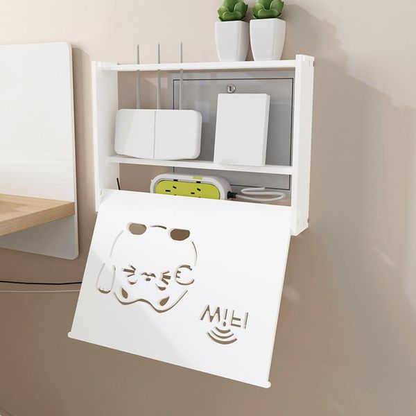 Roteadores prateleira multifuncional caixa de roteador wifi sem fio PVC prateleira de parede de parede pendurada caixa de armazenamento caixa de armazenamento Bins Smile Cat Padrão #