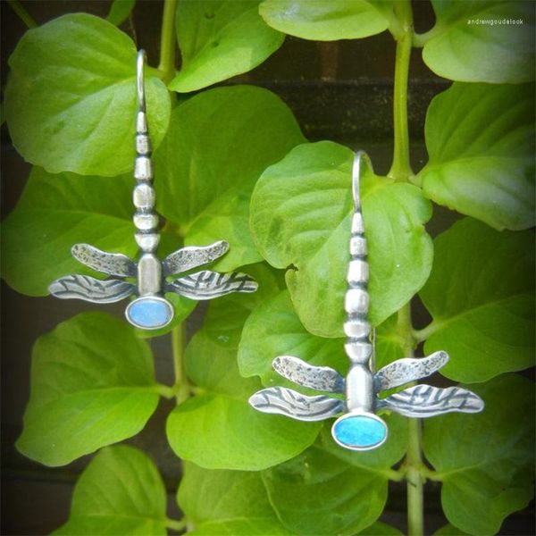 Orecchini a bottone Vintage color argento libellula per le donne multicolore intarsio di pietra Boho piercing orecchino gioielli di moda regalo per feste
