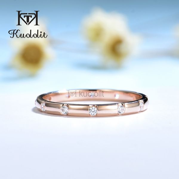 С боковыми камнями Kuololit 585 14K 10K Rose Gold Ring для женщин -пасьянса, соответствующей полным обручальным кольцам обручальных кольца 230704