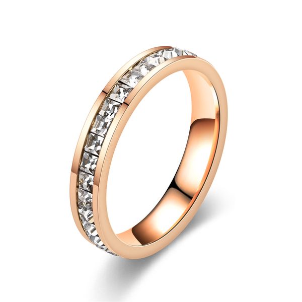 Moda novo anel pequeno quadrado quadrado diamante broca completa anel de diamante