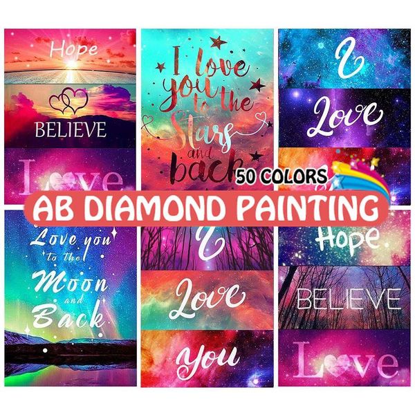 Vorhänge Ab Drill Buntes 5D-Diamantgemälde „Love Home Decor“, Diy-Diamant-Stickerei, Text-Mosaik-Set, Landschaft, Strasssteine, Bilder