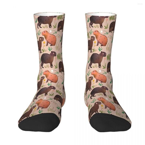 Herrensocken, niedliches grünes und braunes Tier-Illustrationsmuster, Capybara, Capybaras, Socken, Herren, Damen, Polyesterstrümpfe, anpassbar, lustig