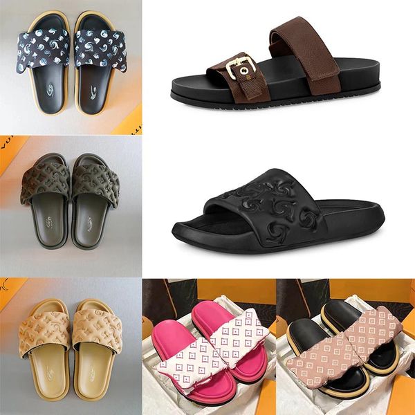 Designer Damen Herren Slipper Frau Brand Slides Italien Flache Sandalen Pool Pillow Mules Sunset Gepolsterter Vorderriemen Mule Hausschuhe Plattform Outdoor Coach Slide