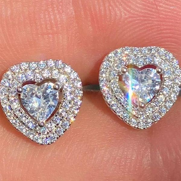 Orecchini a bottone Squisito nastro compatto a forma di cuore in rame con zirconi per le orecchie Tunnel multiuso gioielli regalo per donna