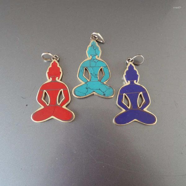 Collane con ciondolo TBP372 Gioielli Zen Pendenti con amuleto del Buddha tibetano Yoga che medita multi colori