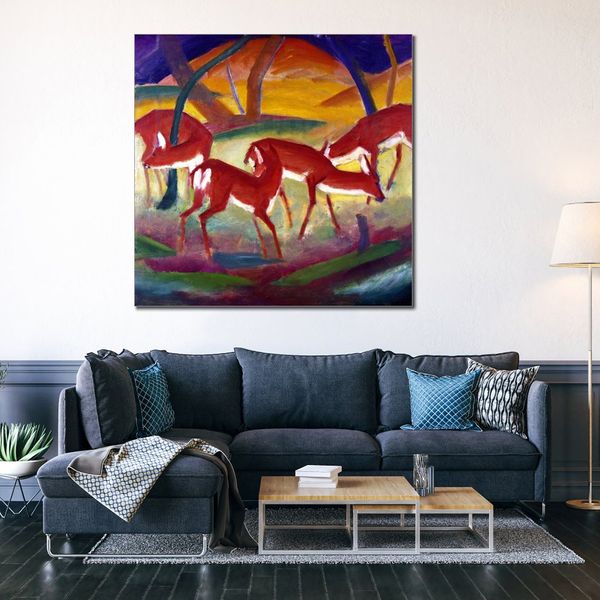 Arte em tela de paisagem abstrata Red Deer I Franz Marc Pintura a óleo Arte impressionista feita à mão