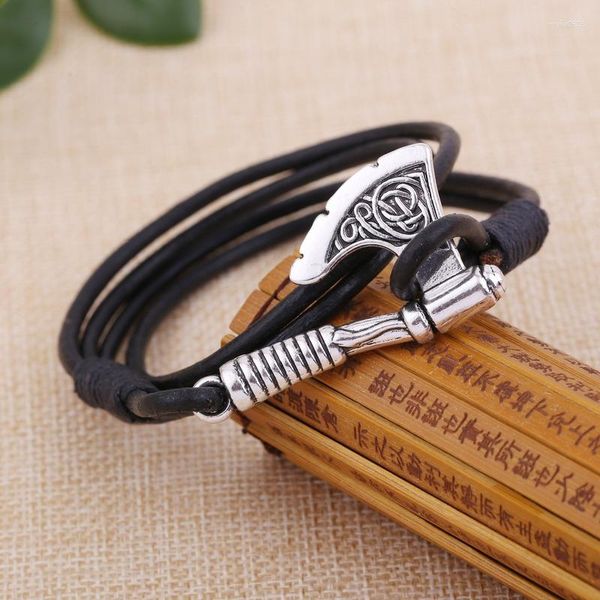 Charm Bracelets Norse Vikings Axes Wrap Men Mjolnir Hammer Camping Survival Wristband Amulet Handmade Masculino Jóias Presentes