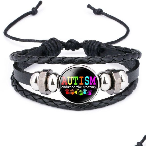 Charm Bracelets Kids Autism Awareness For Children Boy Girl Leather Wristband Bracelete Fashion Inspirational Jewelry In Drop Deliv Dhxew