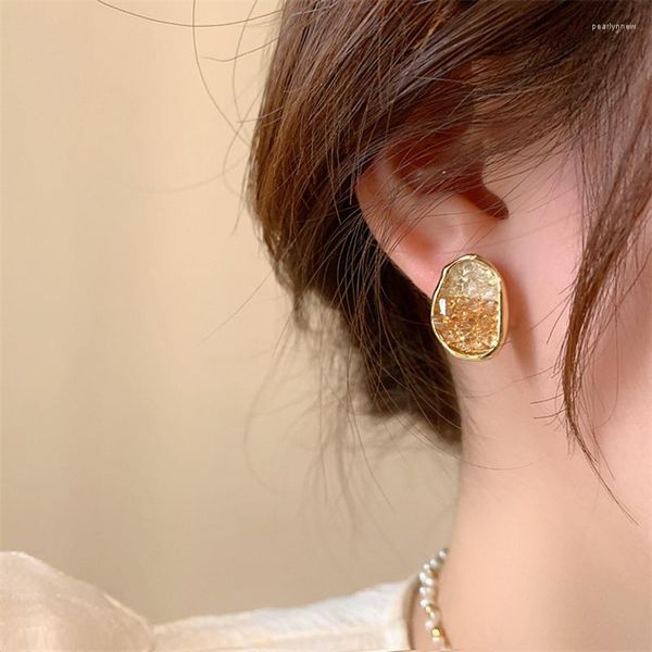 Ohrstecker, koreanische Mode, orange Kristall-Ohrstecker, leichter Luxus für Frauen, exquisites Design und hochwertiger Trend-Piercing-Schmuck