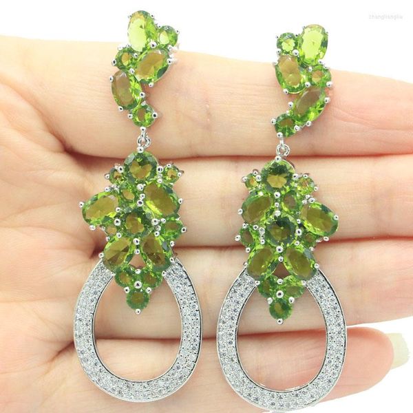 Orecchini pendenti 66x23mm Accattivanti Lunghi Grandi Pesanti 19,8 g Verde Peridoto Tanzanite CZ Donna Incontri Goccia d'argento