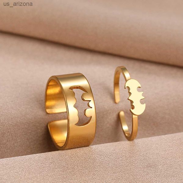 Edelstahl Ringe Gothic Hip Hop Punk Bat Mode Einstellbare Paar Ring Für Frauen Schmuck Hochzeit Verlobung Geschenk 2 Teile/satz L230620