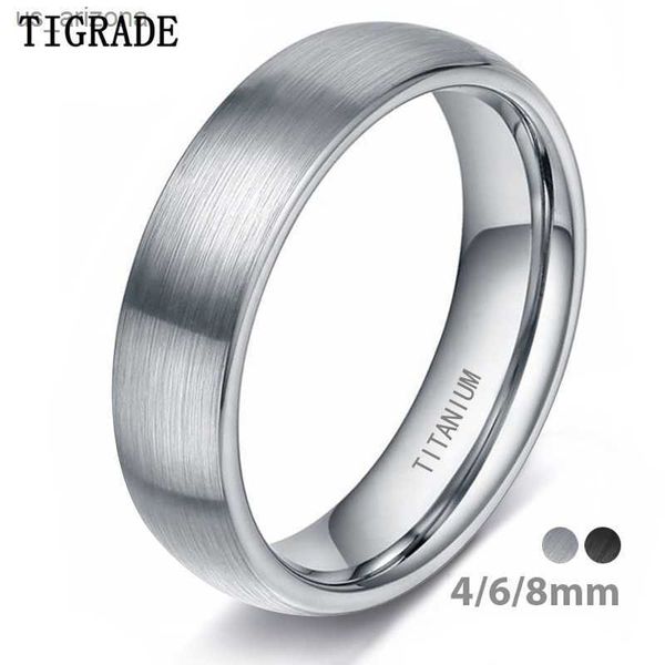 Tigrade 4/6/8mm Escovado Simples Prata/Cor Preta Anel De Titânio Homens Minimalista Aliança De Casamento Anéis De Noivado Mulheres Jóias Masculinas L230620