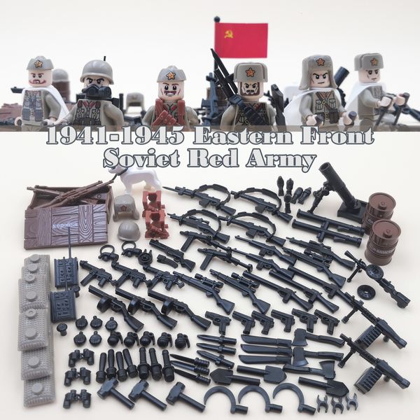 Diecast Model WW2 Rusya Sovyet Sovyet Kırmızı Ordu Doğu Cephesi ABD Mini Asker Askeri Savaş Figür Silah Silah Yapı Banka Tuğla Çocuk Çocuk Oyuncak 230705