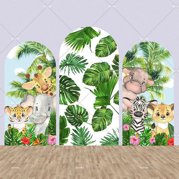 Cortinas safari aniversário arco parede chiara cenários vegetação animais chá de bebê fundo fotografia bolo mesa suprimentos banner