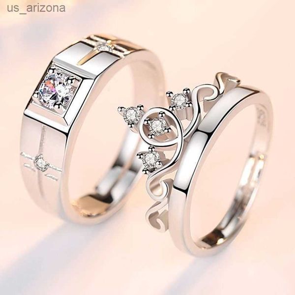 Luxo AAA Zircão Casal Anéis Emparelhados Para Mulheres Homens Flor Coroa Proposta Promessa Anéis Ajustáveis Aniversário de Casamento Jóias L230620