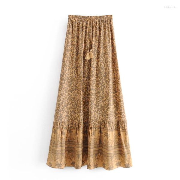 Saias Boho Feminino Hippie Praia Boêmio Leopardo Estampa Floral Plissado Saia Longa Cintura Alta Maxi Linha A Linha Feminina Roupas de Festa