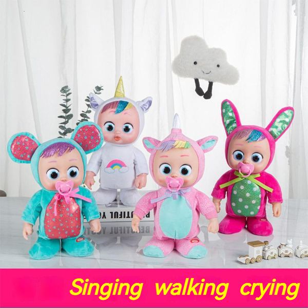 Bambole Bambini che piangono Baby Doll Passeggiata e danza Musica elettrica simulata con ciuccio Bottiglia Lacrime per bambini Giocattolo unicorno Regalo di compleanno 230704