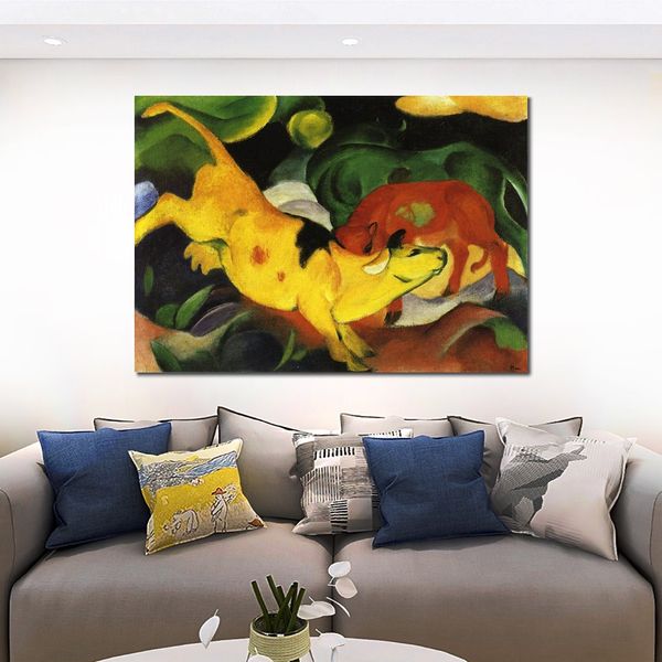 Paisagem Abstrata Arte em Lona Vacas Amarelo Vermelho Franz Marc Pintura Artesanal Moderna Decoração para Entrada