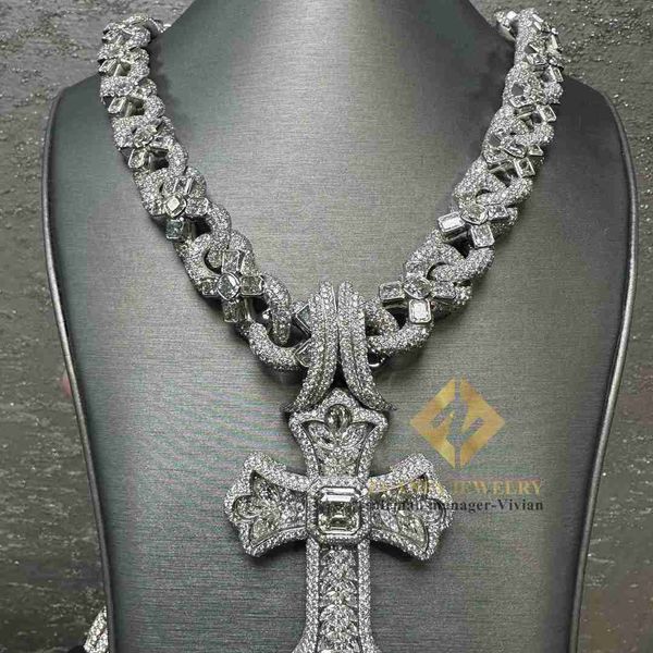 Дизайнерские ювелирные изделия Ожерелье в стиле хип-хоп 925 Iced Out Vvs Diamond Cuban Chain Link