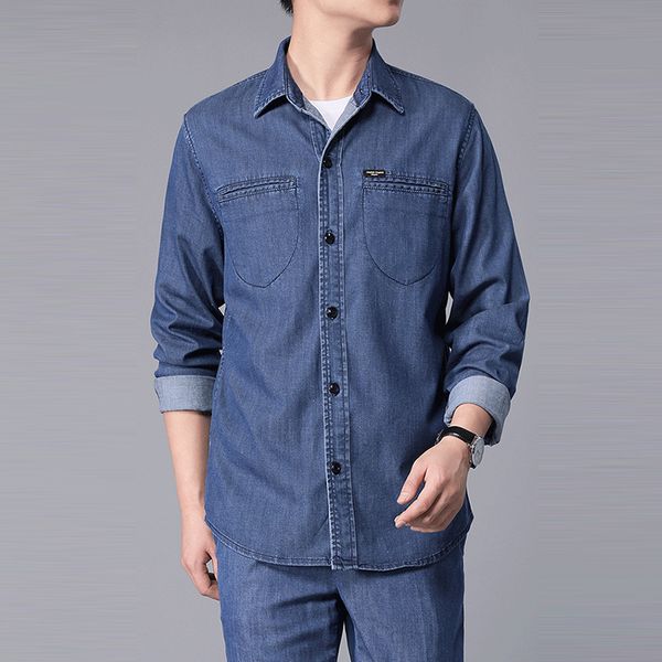 Camicia da uomo Summer Cool Sense Jeans 2 pezzi Set Tencel Thin Business Casual Ice Silk Giacca e pantaloni in denim allentati Abbigliamento quotidiano