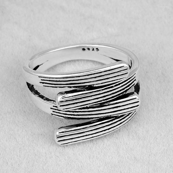 Cluster Ringe 925 Sterling Silber Vintage Offene Retro Geometrische Falsche Seite Verflechtung Für Frauen Thai Party Schmuck Zubehör