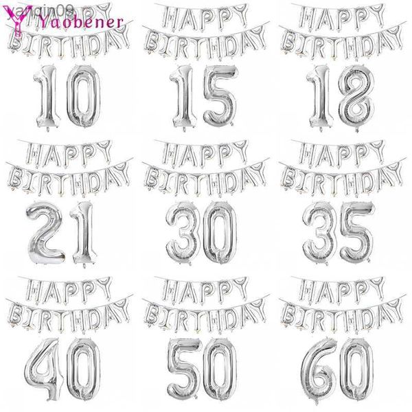 Balões de folha de número de prata de 32 polegadas 10 11 12 13 16 18 25 30 35 40 50 60 anos decorações de festa de feliz aniversário adulto crianças menino menina L230626