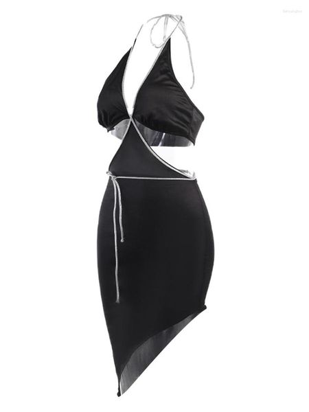 Casual Kleider Frauen Sexy Bodycon Midi Sommer Ärmellose Neckholder Sheer Mesh Spitze Kleid Frühling Hochzeit Gast Cocktail Party