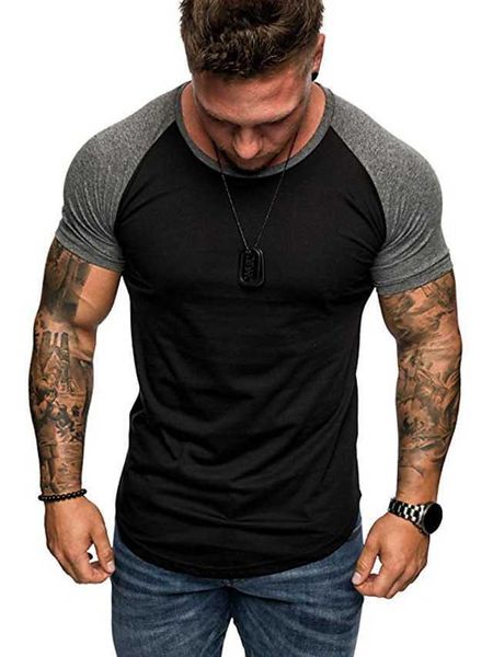 Herren-Shirt, T-Shirt, T-Shirt, Grafik, Farbblock, Raglanärmel, Rundhalsausschnitt, Übergröße, Sport, Fitness, kurzärmlig, Kleidung, Sportbekleidung, Muscle Essential