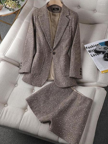 Agasalhos femininos 2023 harajuku terno solto com lantejoulas conjunto de duas peças primavera outono jaqueta blazer 2 peças