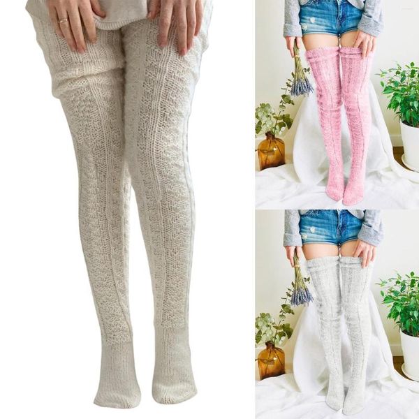 Meias femininas meias de algodão femininas altas quentes para meninas coxa acima do joelho longo tricô de Natal