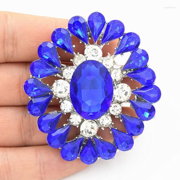 Broschen Fantastische blaue Kristalle für Damen, riesige Brosche für Hochzeit, exquisiter Blumenstrauß, große Anstecknadeln