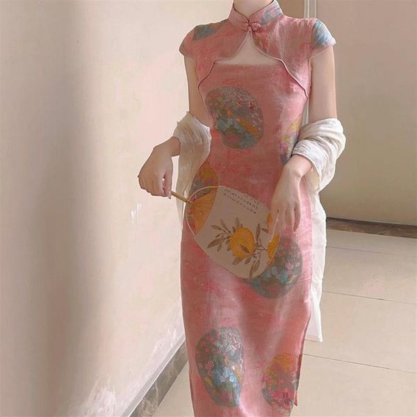 Abbigliamento etnico Stile tradizionale cinese Donna Cheongsam Elegante da sera da donna Abito da sera Abito moderno Sexy manica corta Qipao Vi243h