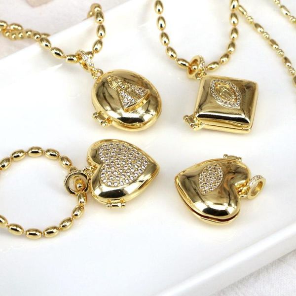 Catene 5 PZ Delicato Cuore Ovale Gesù Maria Collane Con Pendente Locket Per Le Donne Rame Cornice Po Promessa Amore Regalo Ricordo