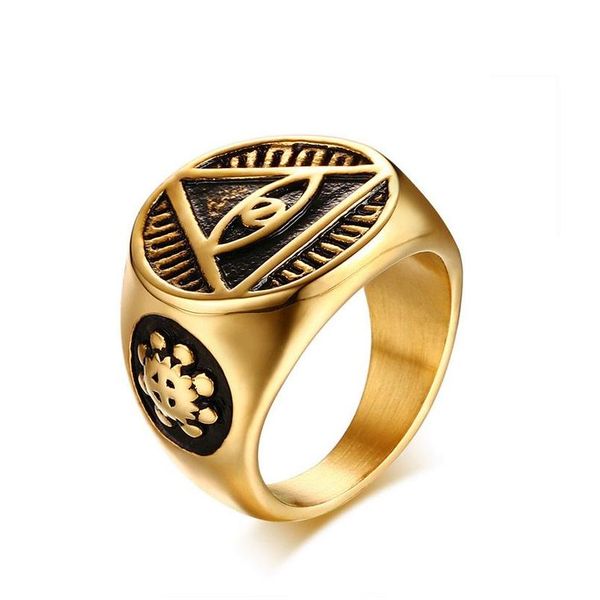 Bandringe 316L Edelstahl Herren Illuminati Das Allsehende Auge Pyramide Auge der Vorsehung Symbol Religiöser Ring für Hip Hop Juwel Dhese