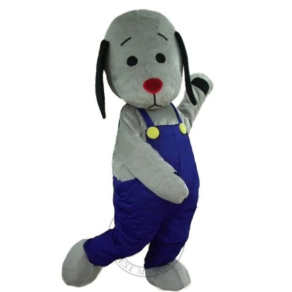 Neue erwachsene Größe Grauer Hund Maskottchen Kostüme Blaue Hose Cartoon-Thema Kostüm Karnevalskostüm Ganzkörper-Requisiten-Outfit