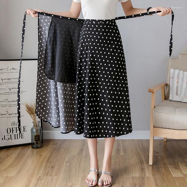 Röcke 2023 Sommer Polka Dot Damen Koreanische Hohe Taille Schwarz Weiß Lange Vintage Chiffon Rock Jupe Femme