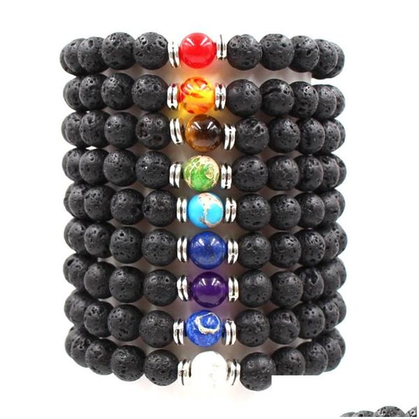 Perline 9 colori lava rock catena braccialetto olio essenziale diffusore pietra chakra braccialetto di fascino per le donne uomini moda aromaterapia artigianato Dh1Qg