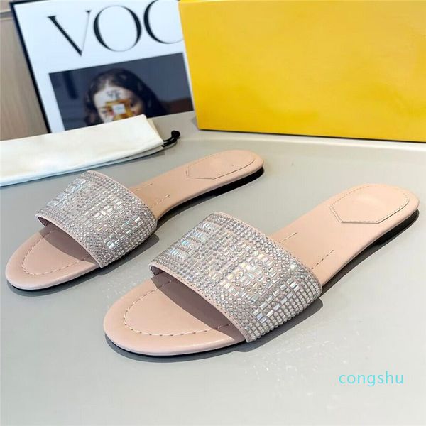 Famoso marchio Signature Baguette Sandali a fascia larga Scarpe Ricami in cristallo Nude Nero Bianco Lady Beach Slide Flats Eleganti pantofole da passeggio EU35-43