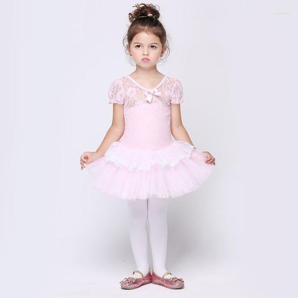 Roupa de palco collant de ginástica balé tutu vestido de meninas para crianças fantasias de casamento rosa para crianças