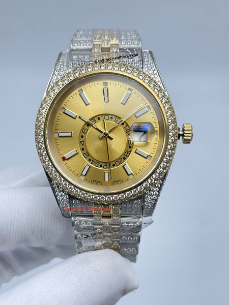 Orologio meccanico automatico da uomo in acciaio inossidabile bi-oro fatto a mano con diamanti intarsiati orologi personalizzati Orologio alla moda con diamanti di alta qualità