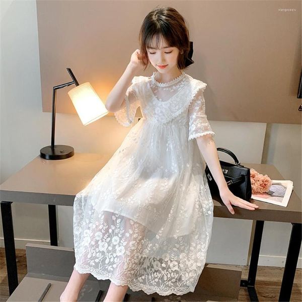 Vestidos de menina crianças verão renda longo para meninas roupas manga curta vestido de festa elegante fantasias de bebê roupas infantis 6 8 10 12 anos