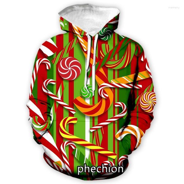 Erkek Hoodies Phechion Moda Erkekler/Kadınlar Noel Deseni 3D Baskı Uzun Kollu Hoodie Sıradan Erkekler Gevşek Spor Kazak A21