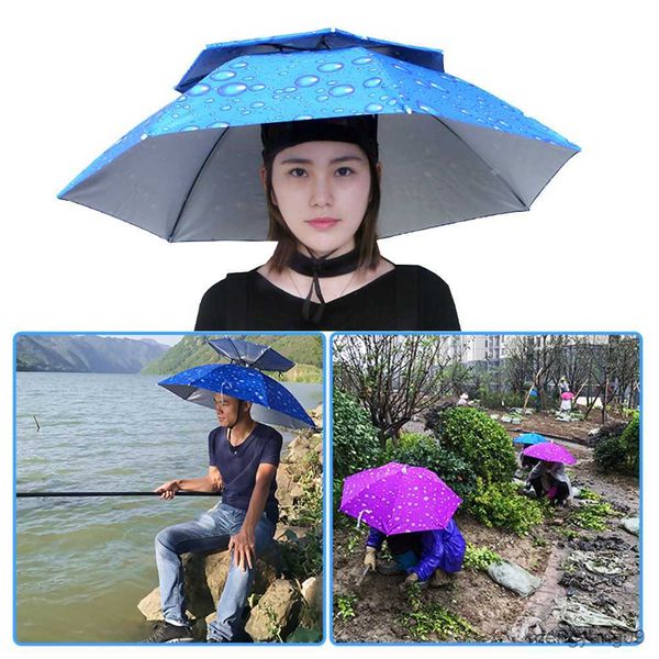 Guarda-chuvas portátil chapéu guarda-chuva de chuva verde dobrável pesca ao ar livre sombra de sol à prova d'água acampamento pesca boné chapéus de cabeça de praia R230705