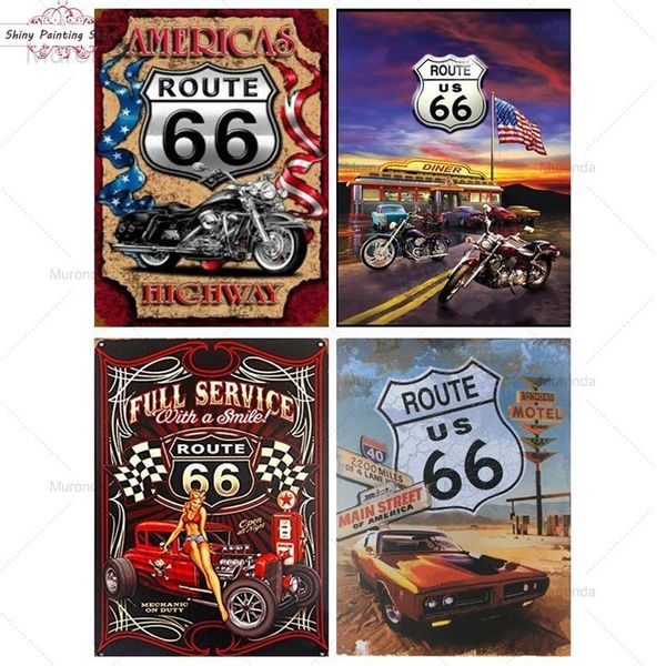 Tappetini pittura diamante American Route 66 moto auto paesaggio vintage diamante ricamo croce fatta a mano Hobby Home Decor