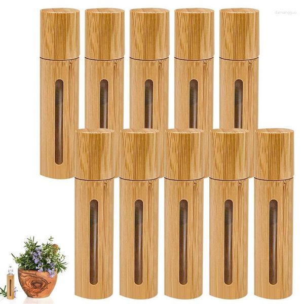 Garrafas de armazenamento roll on para óleos essenciais recarregáveis rolo frasco recipiente 10 peças reutilizáveis bambu