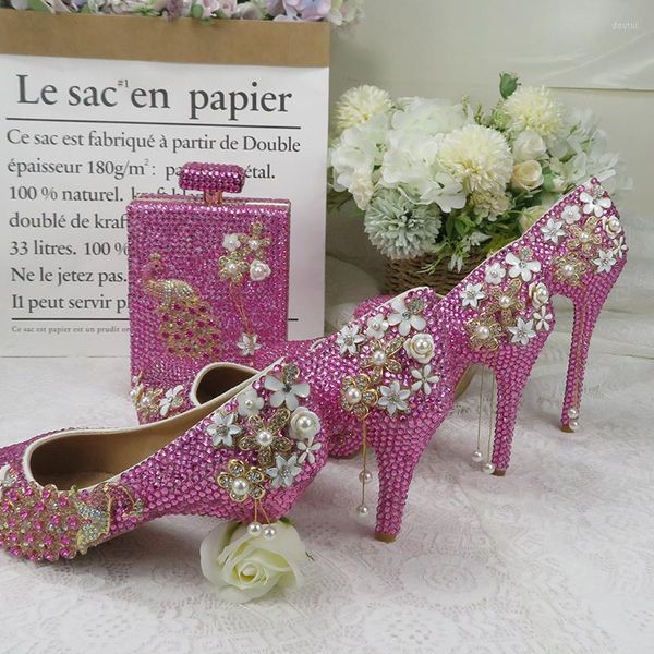 Sapatos formais BaoYaFang Cristal Rosa Pavão Festa Noiva Casamento E Bolsas Salto Alto Plataforma Tamanho Grande Sapatos Moda