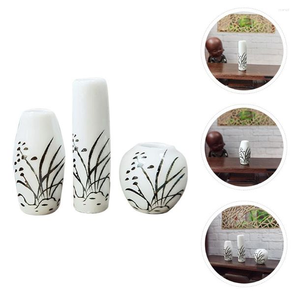 Vasos 3 Pçs Vaso Plantas Decoração Mini Cenário Adereço Miniatura Adorno Enfeites 3.5X3.5X1cm Cerâmica Cerâmica